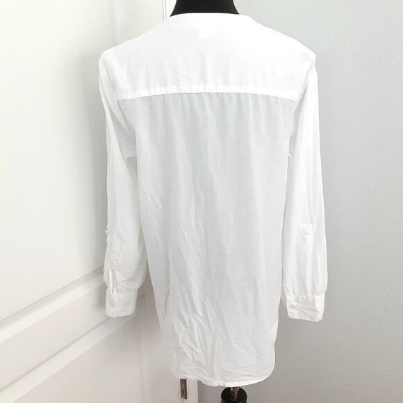 Vintage Y2K Eyelet Lace Tunic Top White Broderie Anglaise Roll Tab Resort - Picture 8 of 13